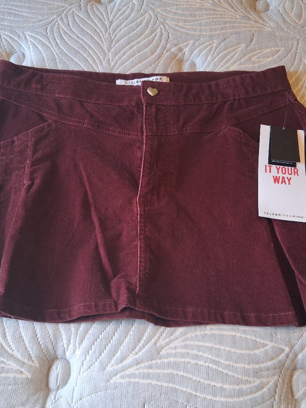 NWT Celebrity Pink Women's Size XL Western cowgirl Pleated Corduroy Mini Skirt